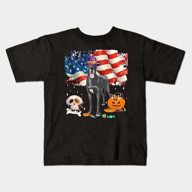 Funny great dane Dog Halloween Costume Gift Flag America Kids T-Shirt by frostelsinger
